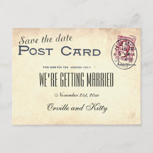Carte Postale Faire-part Sauver la date Mariage Vintage
