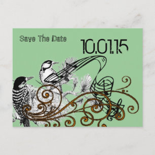 Carte Postale Faire-part Sauver la date - Oiseaux de l'amour vintage