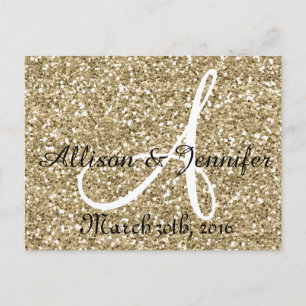 Carte Postale Faire-part Sauver la date Paillettes Or Faux Feuille