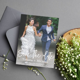 Carte Postale Faire-part sauver la date,photo de mariée et mari drôles cour