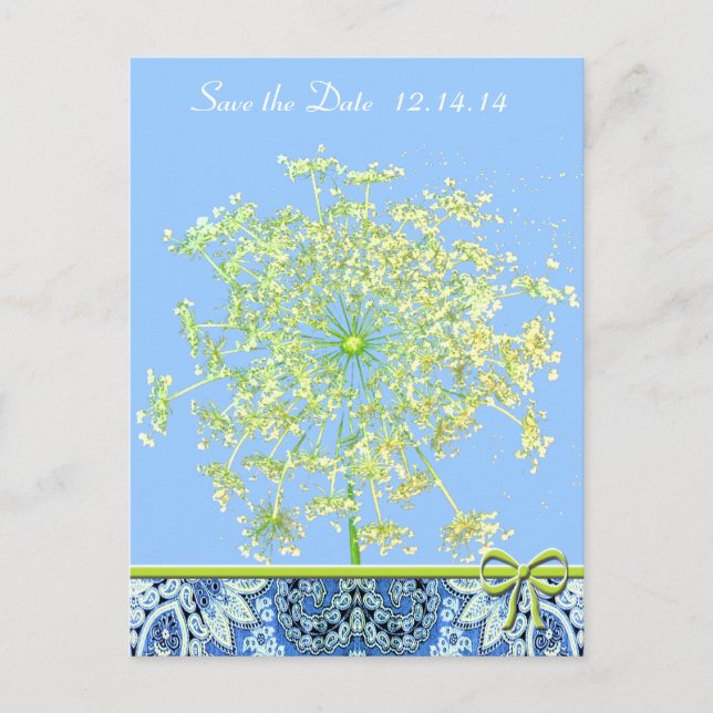 Carte Postale Faire-part Sauver la date  Queen Anne's Lace Lapis Bleu Vert (Devant)