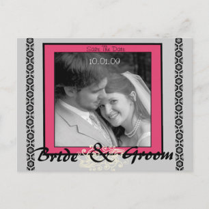 Carte Postale Faire-part Sauver la date rose et gris avec votre photo