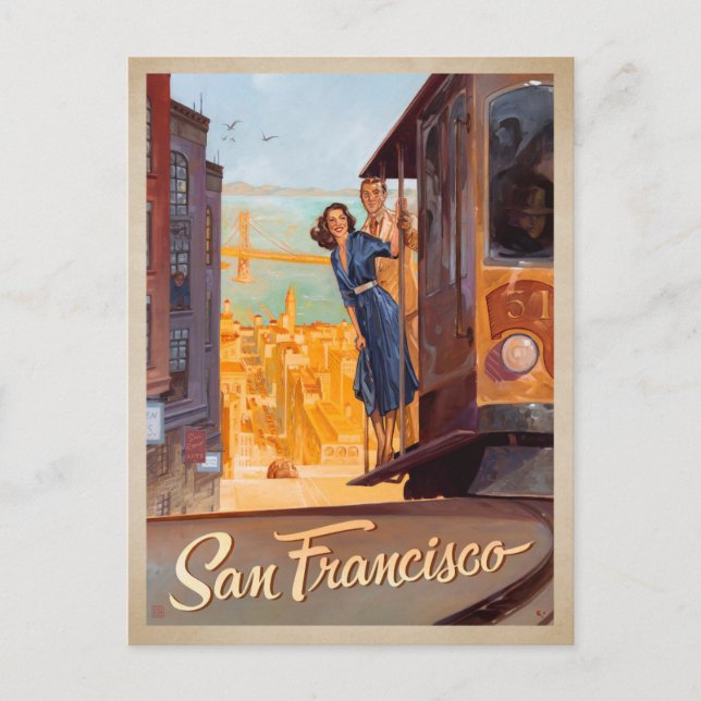 Carte Postale Faire-part Sauver la date | San Francisco, CA - Trolley (Devant)