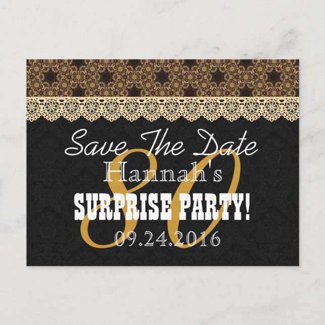 Carte Postale Faire-part Sauver la Date SURPRISE 80e Anniversaire N03C OR (Devant)