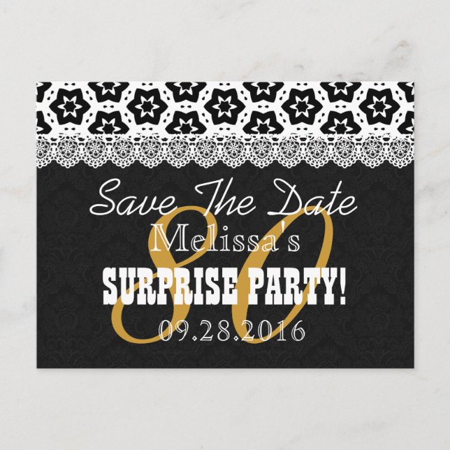 Carte Postale Faire-part Sauver la Date SURPRISE 80e Anniversaire P04C (Devant)