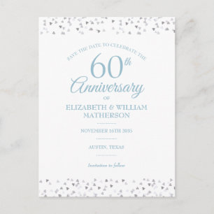 Carte Postale Faire-part Sauvez la date 60e Anniversaire Coeurs d'amour