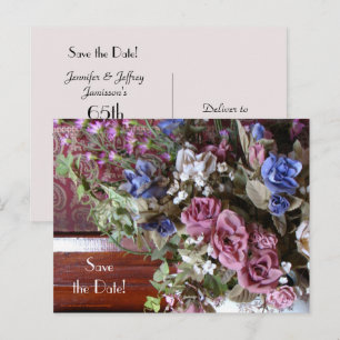 Carte Postale Faire-part Sauvez la Date 65e Anniversaire Fleurs Vintage