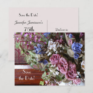 Carte Postale Faire-part Sauvez la Date 75e Fête d'Anniversaire Florale 