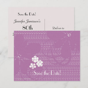 Carte Postale Faire-part Sauvez la Date 80e Anniversaire Fleurs Violettes