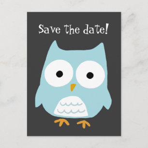 Carte Postale Faire-part "Sauvez la date !" Chouette bleue personnalisée