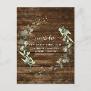 Carte Postale Faire-part Sauvez la date Eucalyptus Green Country rustique