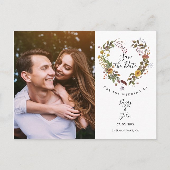 Carte Postale Faire-part Sauvez la date Floral Heart Garland Photo (Devant)