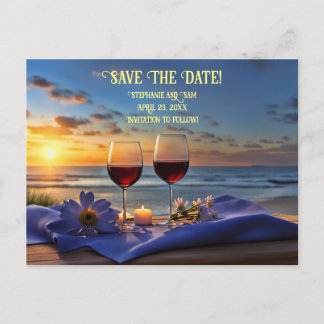 Carte Postale Faire-part Sauvez la date Vin et plage romantique