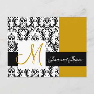 Carte Postale Faire-part Sauvez l'or de mariage damassé de monogramme de