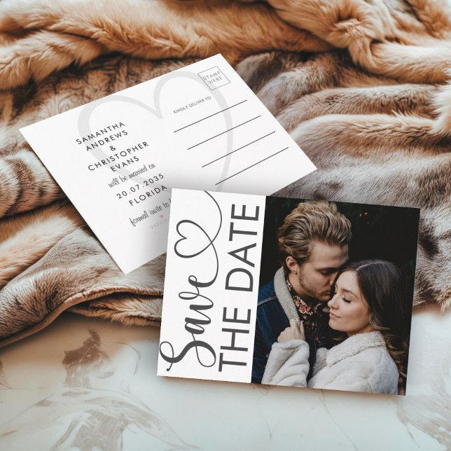 Carte Postale Faire-part Save the Date Black & White Photo Wedding (Créateur téléchargé)