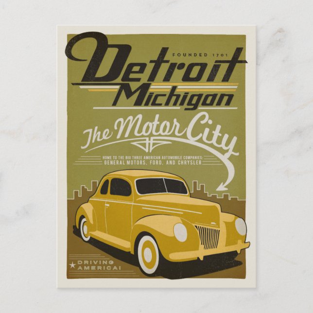 Carte Postale Faire-part Save the date | Detroit, MI (Devant)
