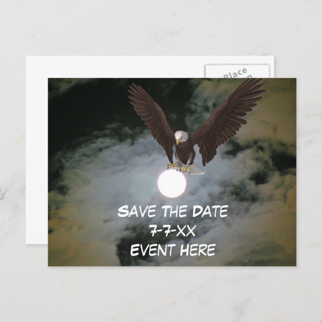 Carte Postale Faire-part Save The Date Eagle Full Moon  (Devant / Derrière)