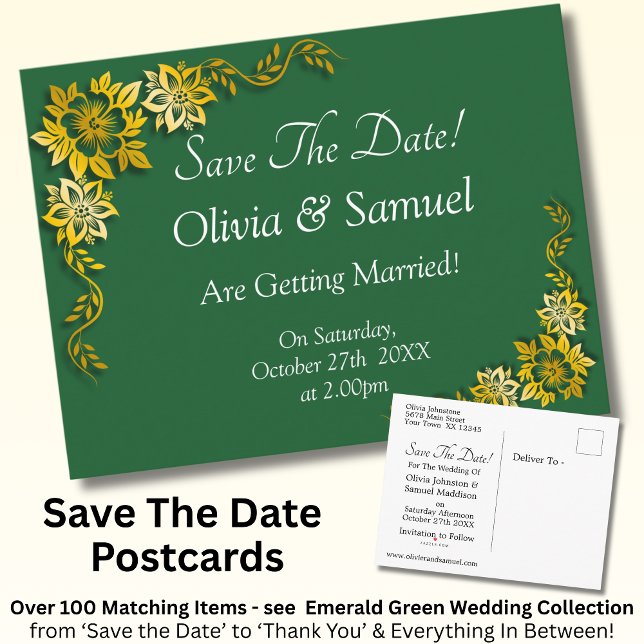 Carte Postale Faire-part Save The Date - Emerald Green & Gold (Créateur téléchargé)
