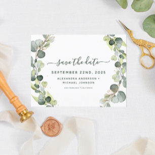 Carte Postale Faire-part Save the Date Eucalyptus Greenery Succulent