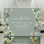 Carte Postale Faire-part Save the Date Eucalyptus Greenery Succulent<br><div class="desc">Eucalyptus Verdure Succulent Botanique Aquarelle Printemps Mariage Enregistrer la Carte Date sur arrière - plan blanc - comprend belle et élégante typographie script avec feuilles botaniques modernes et verdure pour la célébration spéciale de mariage.</div>