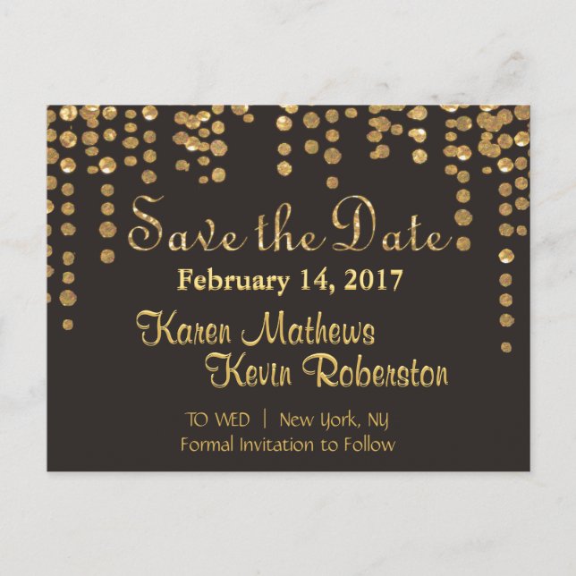 Carte Postale Faire-part Save the date | Gold Confetti (Devant)
