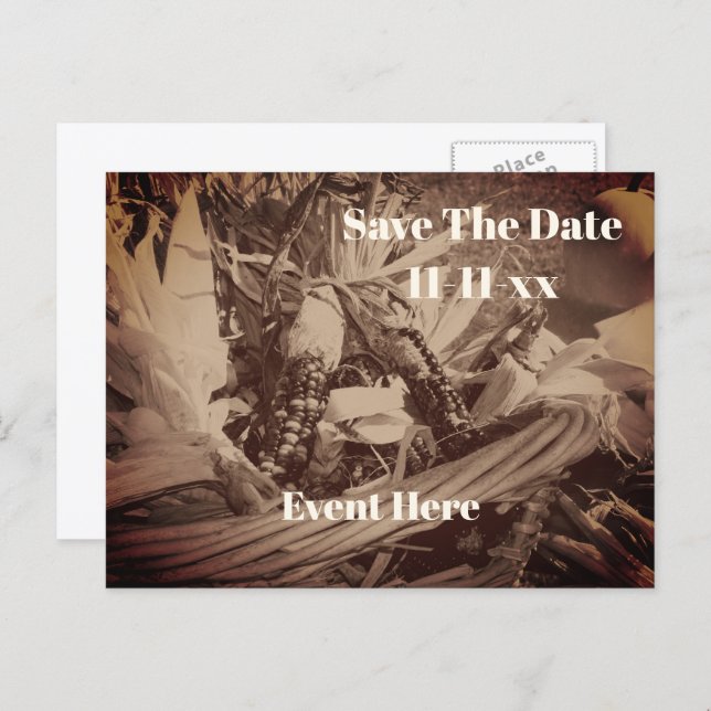 Carte Postale Faire-part Save The Date Indian Corn Country Autumn (Devant / Derrière)