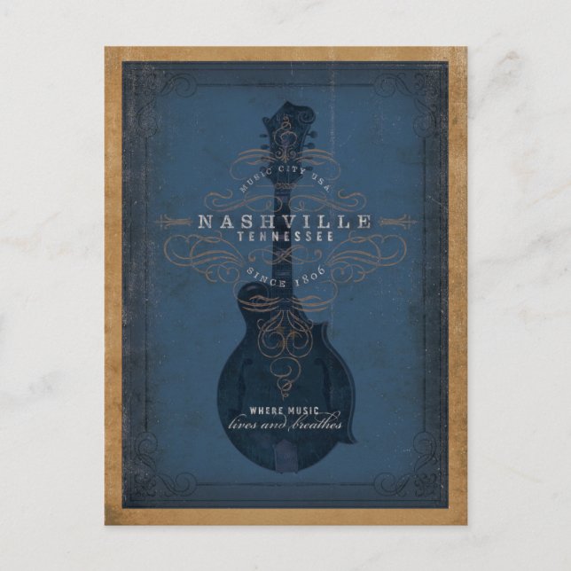 Carte Postale Faire-part Save the date | Nashville, TN - Mandoline bleue (Devant)