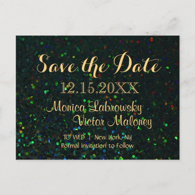 Carte Postale Faire-part Save the date | Nuit parties scintillant (Devant)