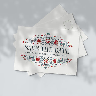 Carte Postale Faire-part Scandinavian folk art   WEDDING SAVE THE DATE