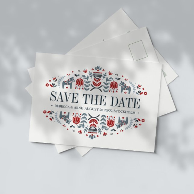 Carte Postale Faire-part Scandinavian folk art | WEDDING SAVE THE DATE (Créateur téléchargé)