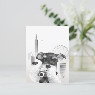Carte Postale Faire-part Schnauzer avec caméra