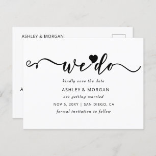 Carte Postale Faire-part Script Coeur noir et blanc Nous sauvegardons la da