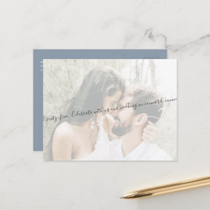 Carte Postale Faire-part Script Couple Photo Dusty Blue Enregistrer la date