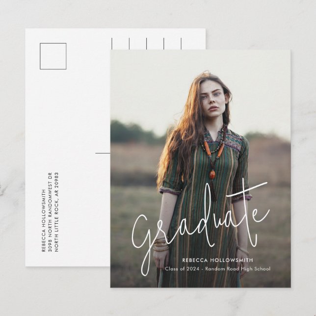 Carte Postale Faire-part Script de photo de diplômé Promotion 2026 (Devant / Derrière)