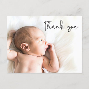 Carte Postale Faire-part Script de remerciement moderne Photo de bébé