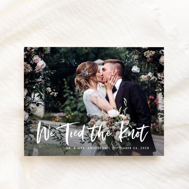 Carte Postale Faire-part Script Décontracté et photo chic | Mariage (Créateur téléchargé)