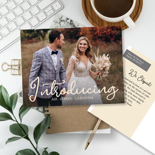 Carte Postale Faire-part Script d'introduction de fugue photo de mariage (Créateur téléchargé)