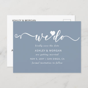 Carte Postale Faire-part Script Dusty Blue Heart On sauvegarde la date