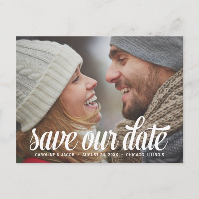 Carte Postale Faire-part Script en gras | Photo Enregistrer la date (Devant)