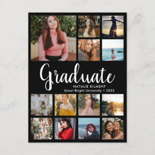 Carte Postale Faire-part Script Graduate 13 Photo Collage noir Graduation