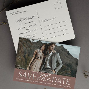 Carte Postale Faire-part Script lisse Mariage photo Enregistrer la date