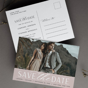 Carte Postale Faire-part Script lisse Mariage photo Enregistrer la date