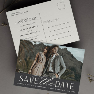 Carte Postale Faire-part Script lisse Mariage photo Enregistrer la date