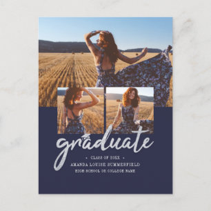 Carte Postale Faire-part Script moderne 4 Photos Graduation 2025 Grad