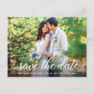 Carte Postale Faire-part Script Moderne Couple Photo Enregistrer La Date W