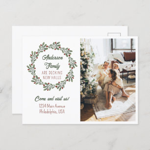 Carte Postale Faire-part Script moderne Noël Wreath Photo Moving
