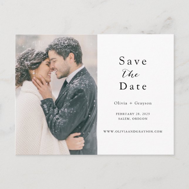 Carte Postale Faire-part Script Photo Enregistrer la Date  (Devant)