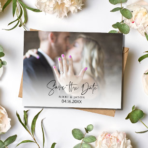 Carte Postale Faire-part Script photo moderne Budget Mariage Enregistrer la