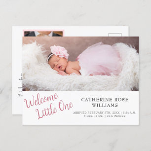 Carte Postale Faire-part Script rose moderne fille bébé fille naissance