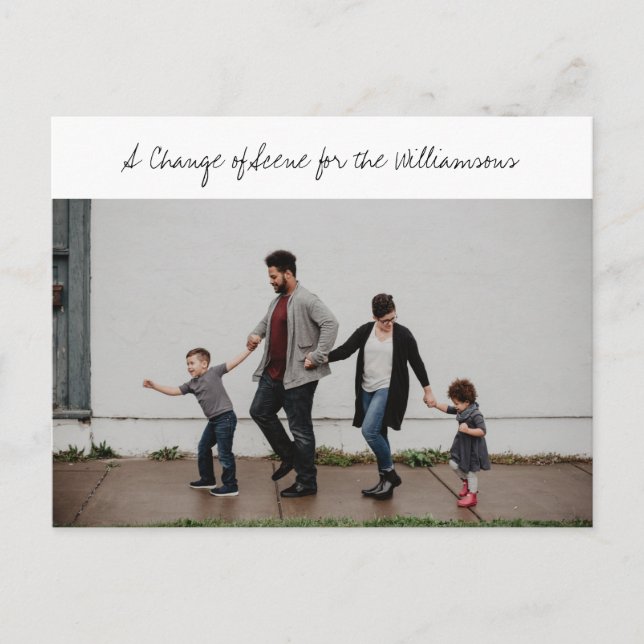 Carte Postale Faire-part Script Whimsical Famille Photo New Home Moving (Devant)